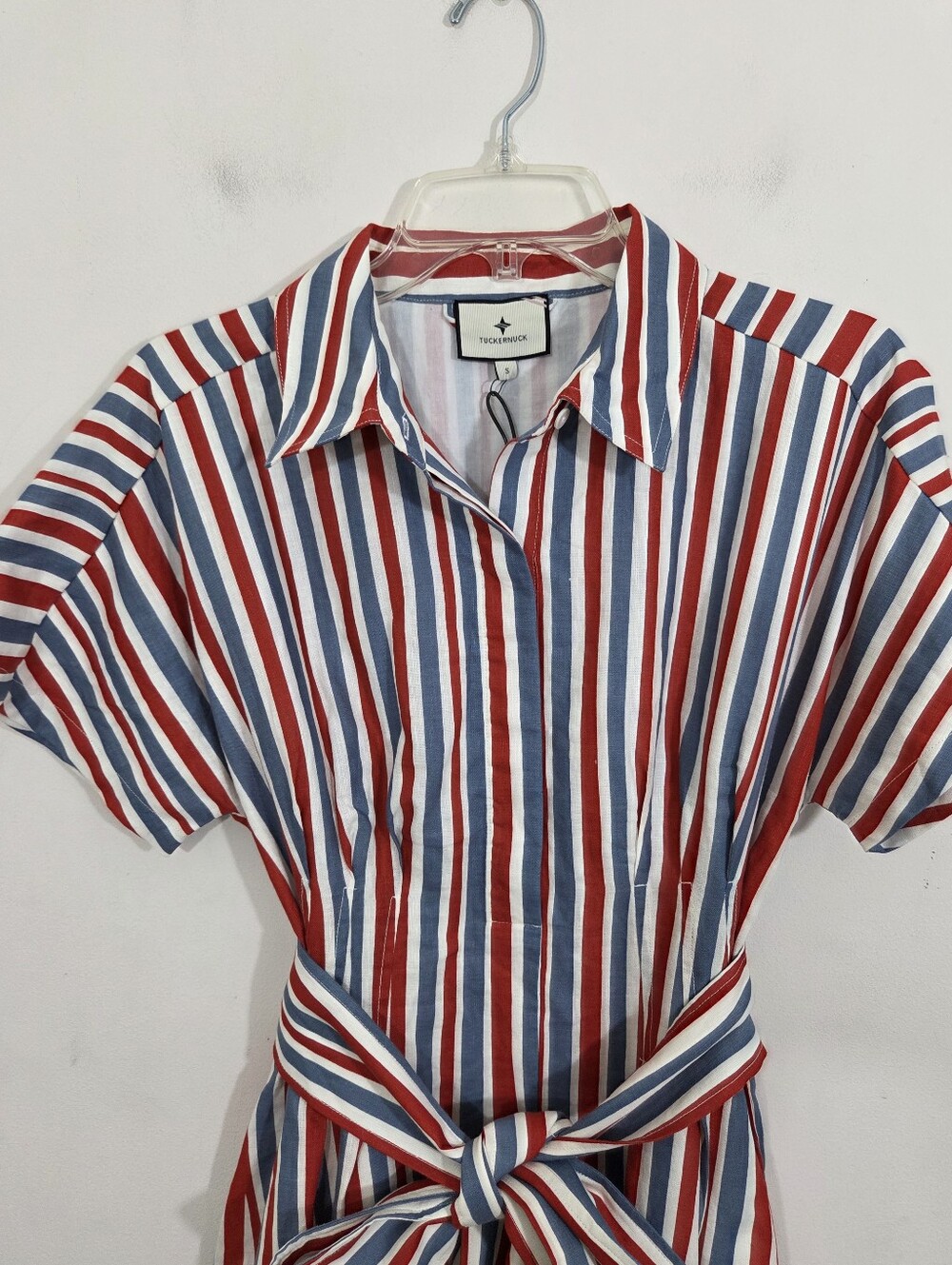 NWT Tuckernuck Mini Callie Dress Americana Wavy Stripe Linen Blend Size Small - Picture 4 of 10